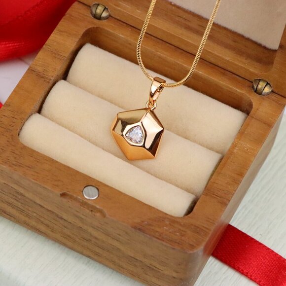 "White Geometric Gold-Plated Pendant with Trillion-Cut Center Stone, XPPT1753 - Picture 5 of 13